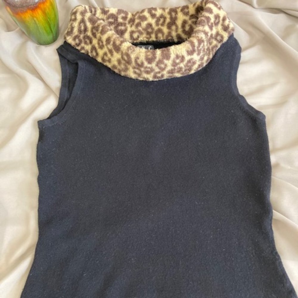 INC Vintage Tank Top with Faux Fur Leopard Collar